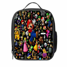 (Black) Super Mario Kids Insulated Lunch Bag School Picnic Outdoor Lunchbox Xmas Gifts