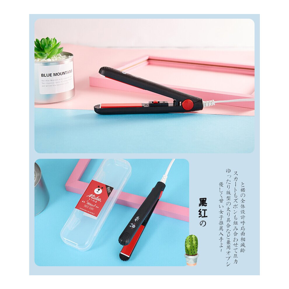 (black) 2in1 Mini Hair Straightener Ceramic Tourmaline Plate Iron Beauty Curler UK Plug