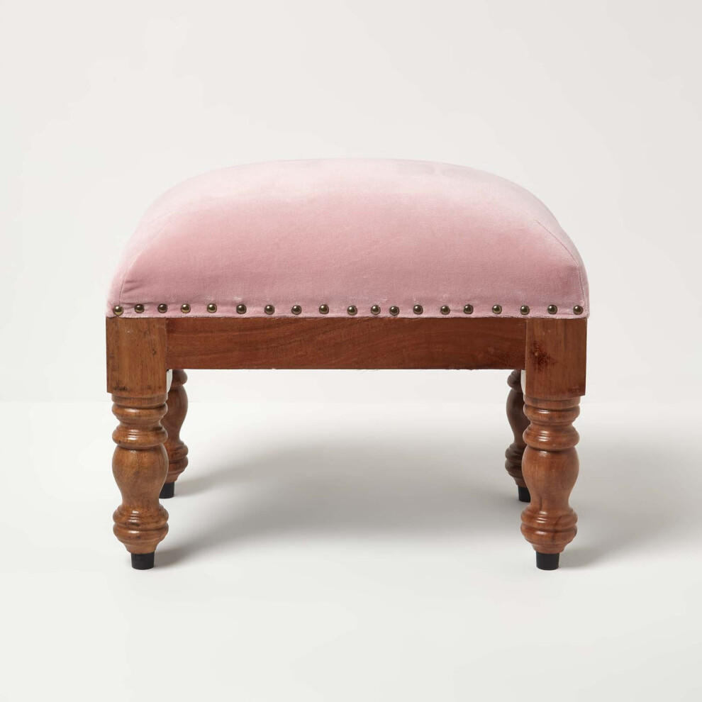 Homescapes (Pink, 50 X 30 X 40 Cm) Mable Velvet Footstool