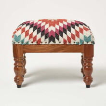 (Orange & White, 50 x 30 x 40 cm) Handwoven Kilim Footstool