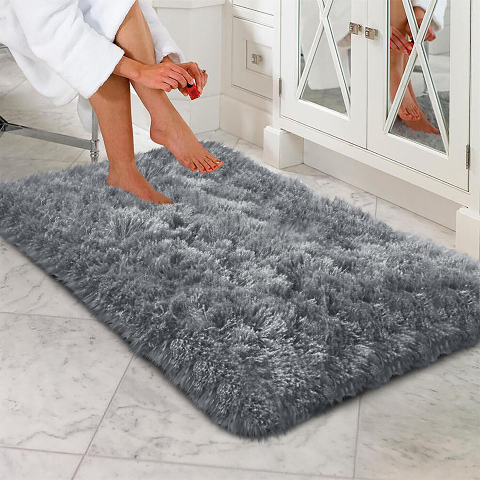 (Grey, 80cm x 150 cm (2ft 6" x 5ft)) Non Slip Rugs Soft Shaggy Area Rugs Runner Bath & Door Mats