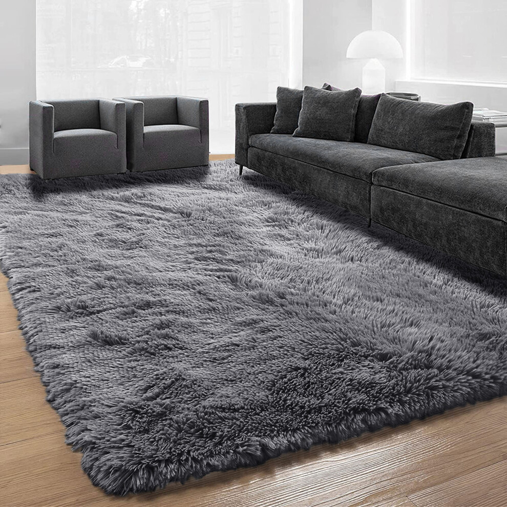 (Grey, 120cm x 170 cm (4 ft x 5 ft 6")) Non Slip Rugs Soft Shaggy Area Rugs Runner Bath & Door Mats