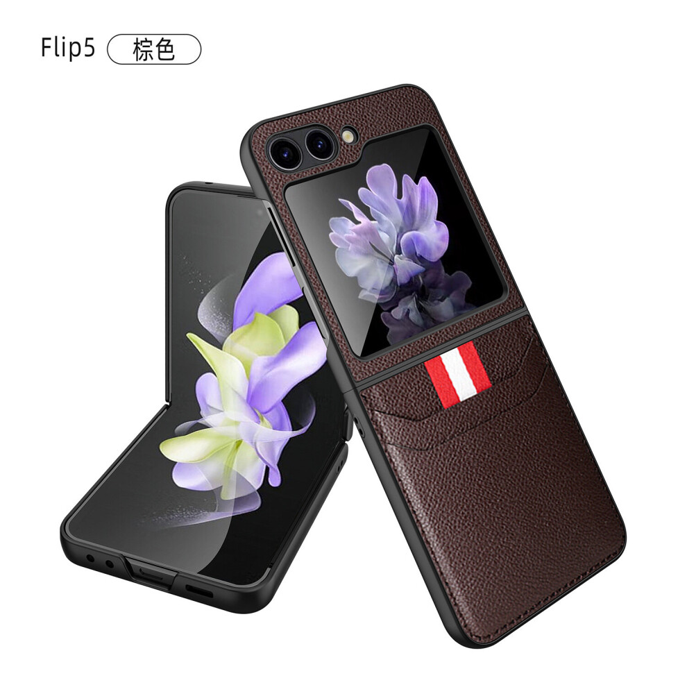 (Brown) Lychee Pattern Leather Shockproof Case for Samsung Galaxy Z Flip 5 with Card Slots