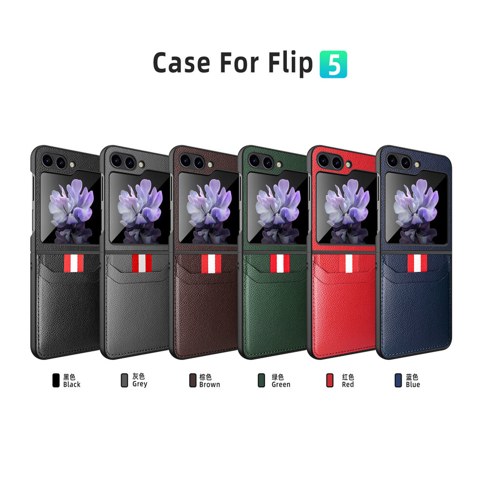 (Green) Lychee Pattern Leather Shockproof Case for Samsung Galaxy Z Flip 5 with Card Slots