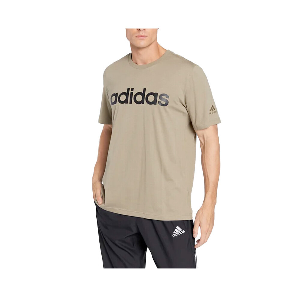 (Light Green, M) Adidas Mens T Shirts Essentials Embroidered Linear Logo Tee