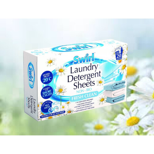 20 Dissolvable Laundry Detergent Sheets Non Bio Fresh Clean Scent