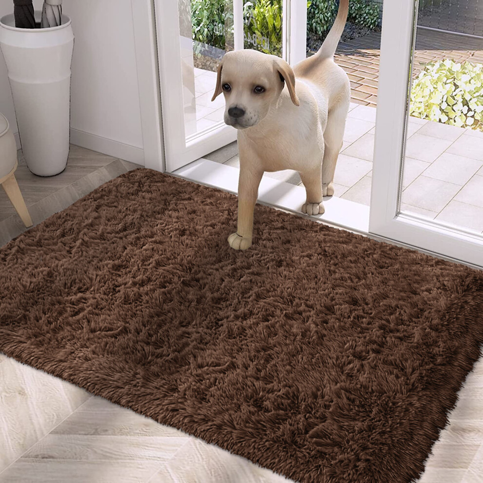 (Brown, 80cm x 150cm (2ft 8" x 5ft)) Nonslip Mats Bath Door Mat Soft Shaggy Fluffy Mats