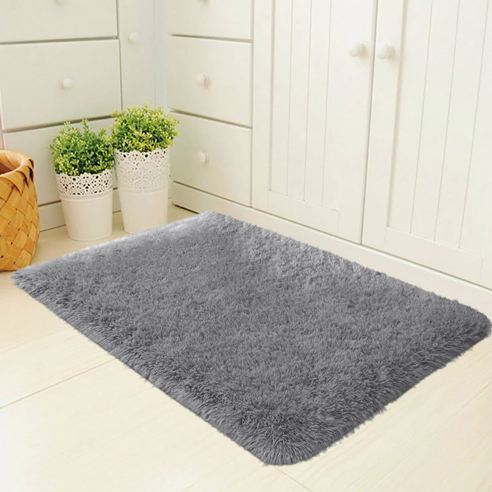 (Grey, 80cm x 150cm (2ft 8" x 5ft)) Nonslip Mats Bath Door Mat Soft Shaggy Fluffy Mats