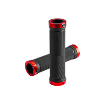 (Red) 1Pair TPR Rubber Anti-Slip Bicycle Handlebars Bilateral Lockout Aluminum Alloy Latch