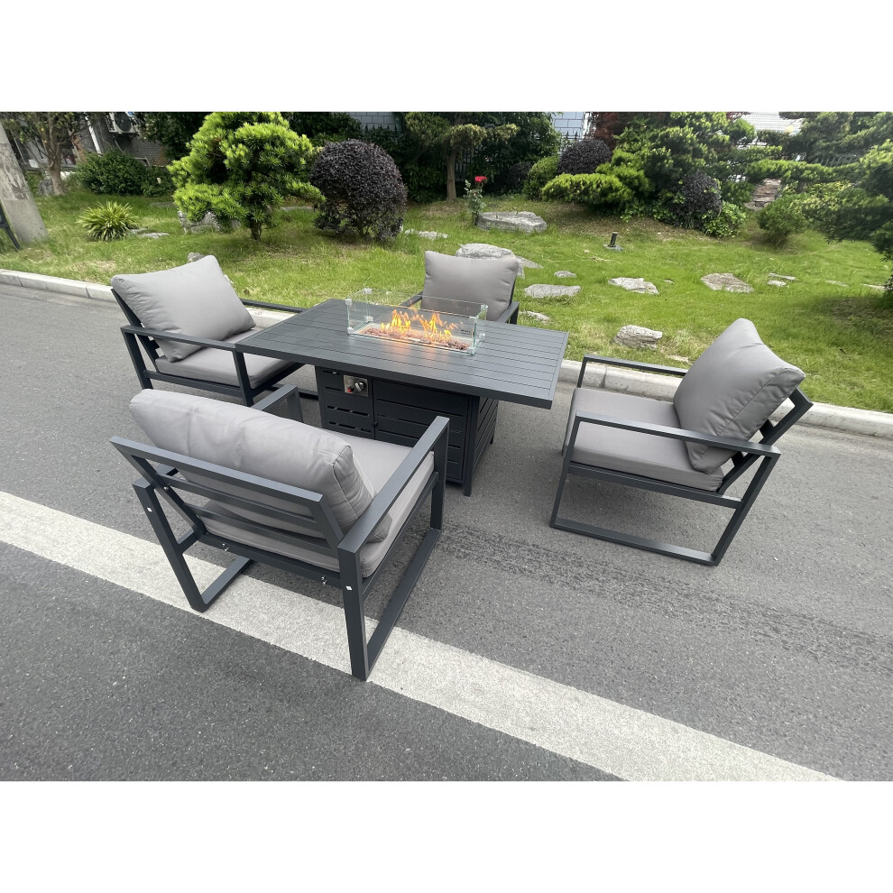 Fimous Unisex Dark Grey Aluminum Top Seat Garden Furniture Dining Set Gas Fire Pit Table & Chairs Burner Heater Patio Outdoor Size 4 - Image 3