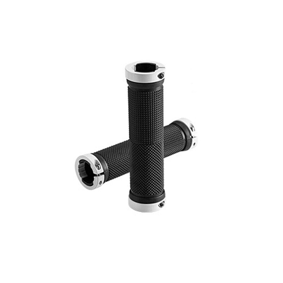 (White) 1Pair TPR Rubber Anti-Slip Bicycle Handlebars Bilateral Lockout Aluminum Alloy Latch