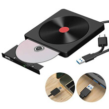 External CD Drive, USB 3.0 Type C DVD Drive, Dual Port DVD Player - Portable Optical Burner Writer Rewriter, High Speed Data Transfer for Laptop