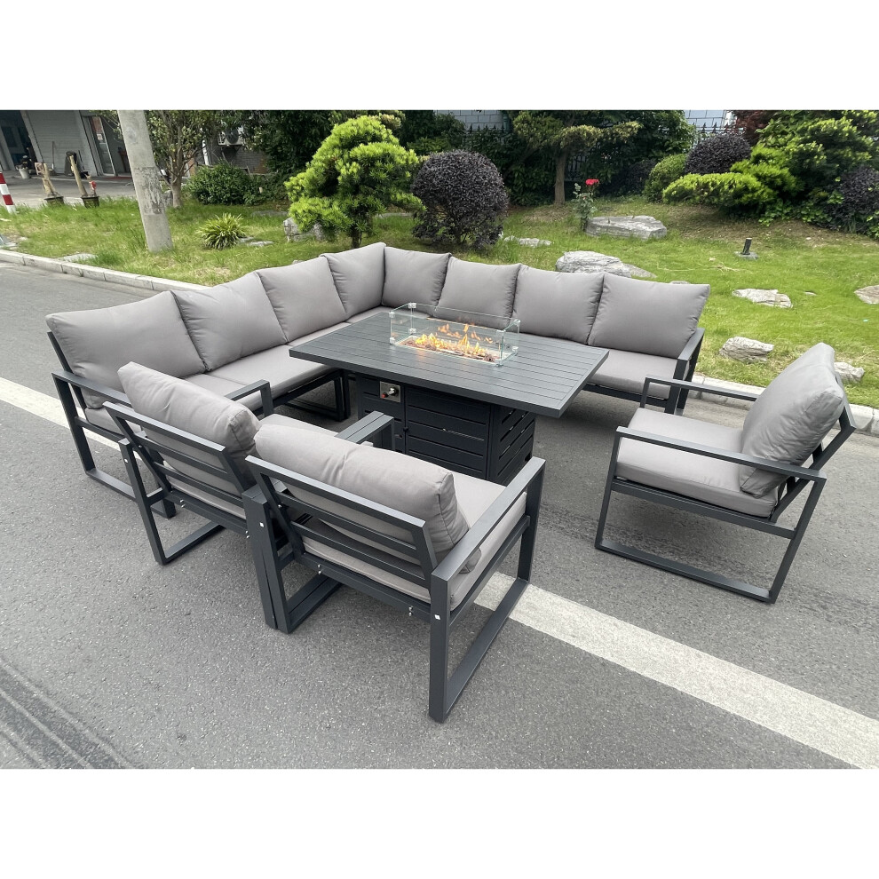 Fimous Aluminum Outdoor Garden Furniture Corner Sofa 3 Pc Chairs Gas Fire Pit Dining Table Sets10 Seater