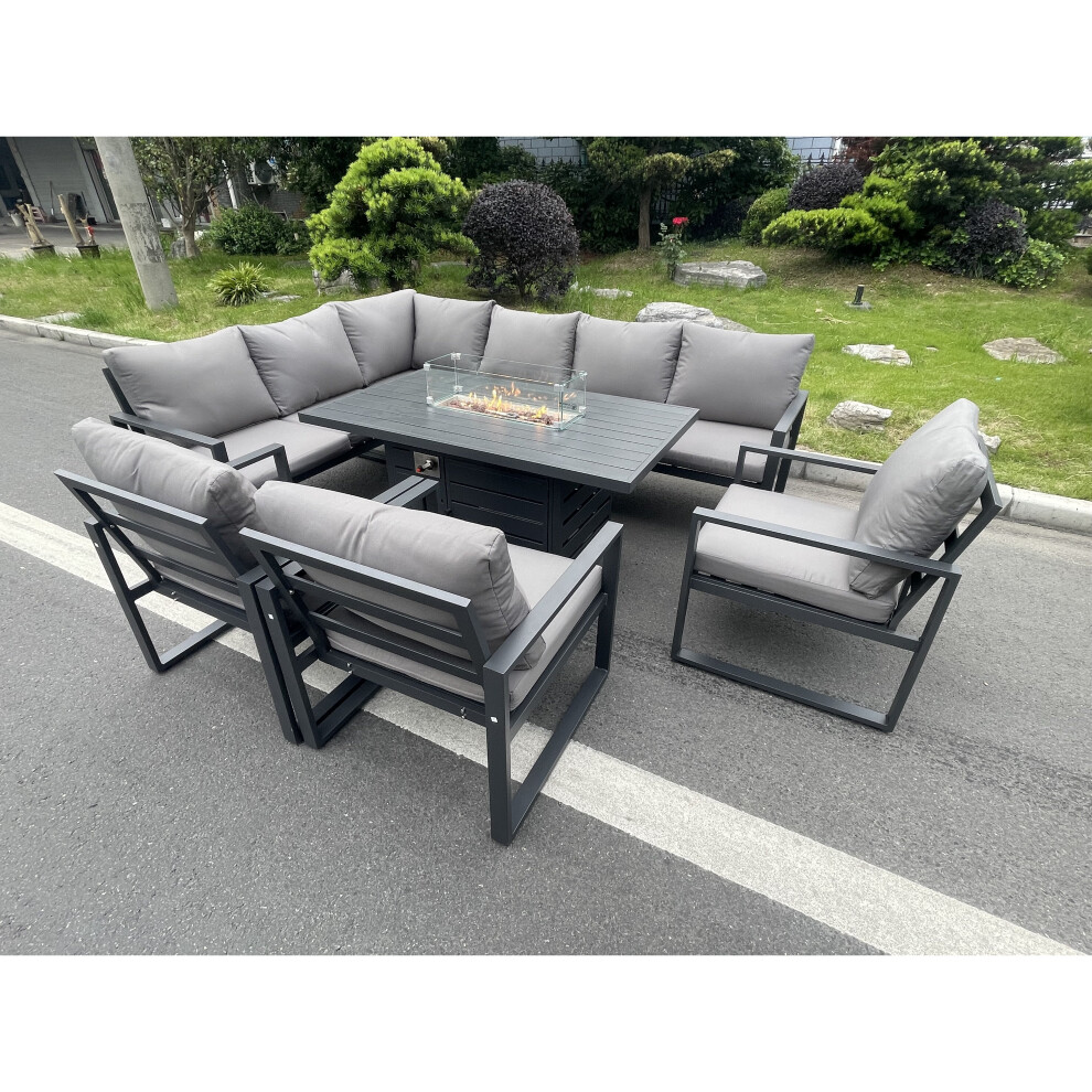 Fimous Aluminum Outdoor Corner Sofa Fire Pit Dining Table 8 Seater 3 Chairs - Image 3