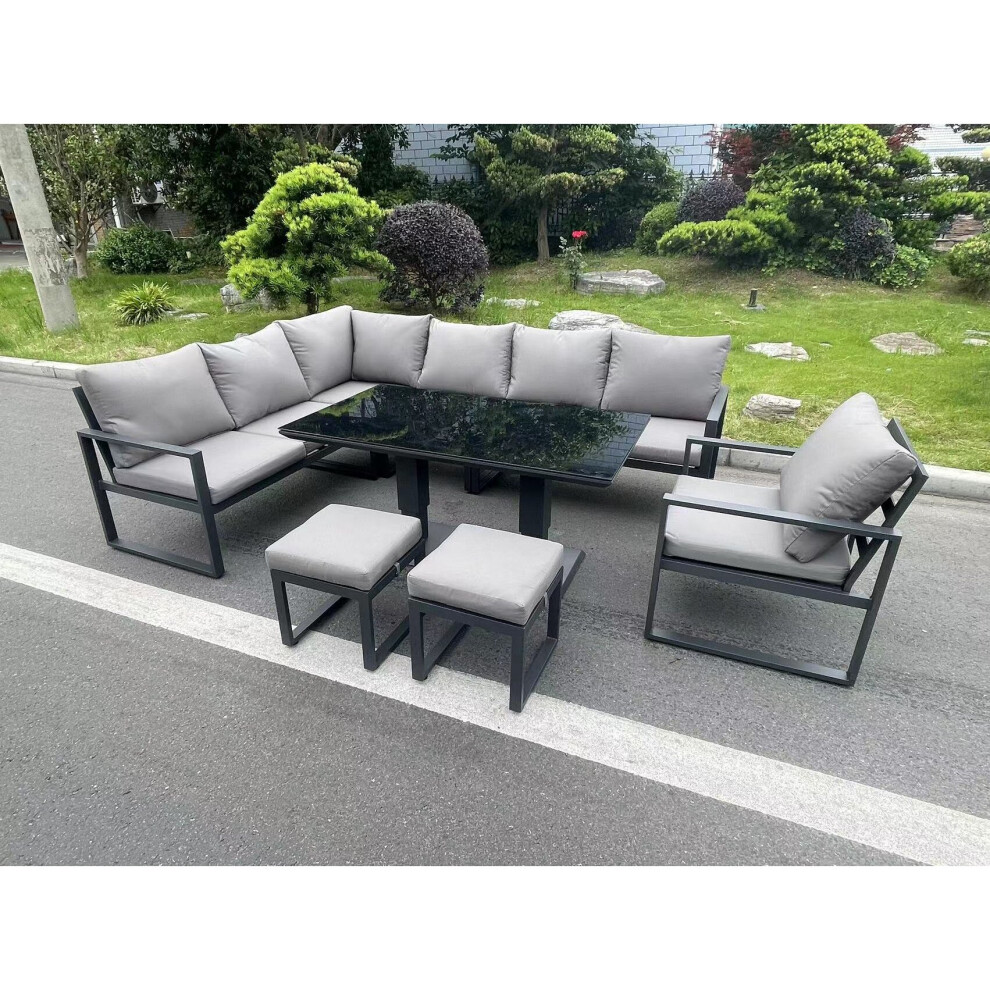Fimous Aluminum Outdoor Garden Furniture Corner Sofa Chair Footstools Adjustable Rising Lifting Dining Table Sets