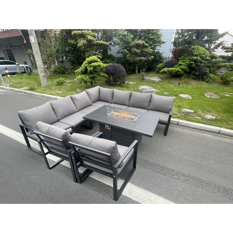 Rackhams Dark/Grey 9 Seater Aluminum Outdoor Garden Furniture Set With Corner Sofa, 2 Chairs & Gas Fire Pit Dining Table - Image 3