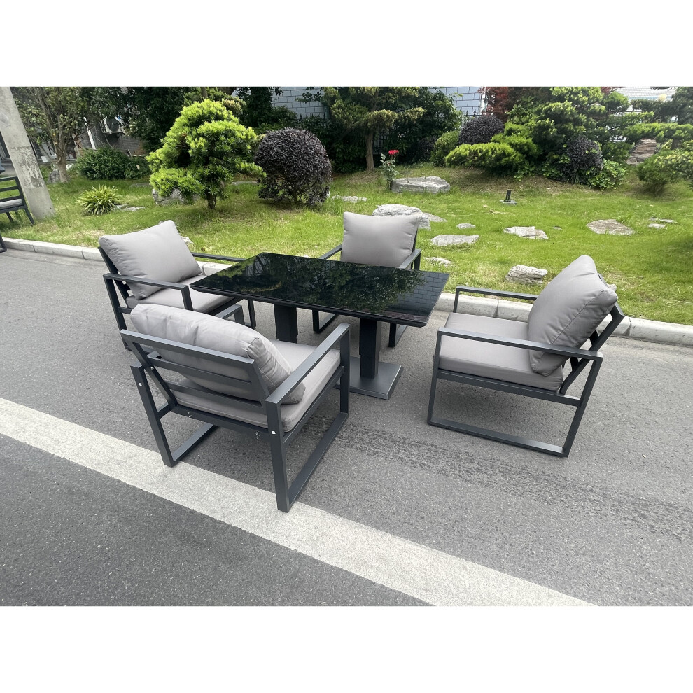 Fimous Aluminum Garden Furniture Dining Set Adjustable Rising Lifting Table And Chairs Patio Outdoor 4 Seat