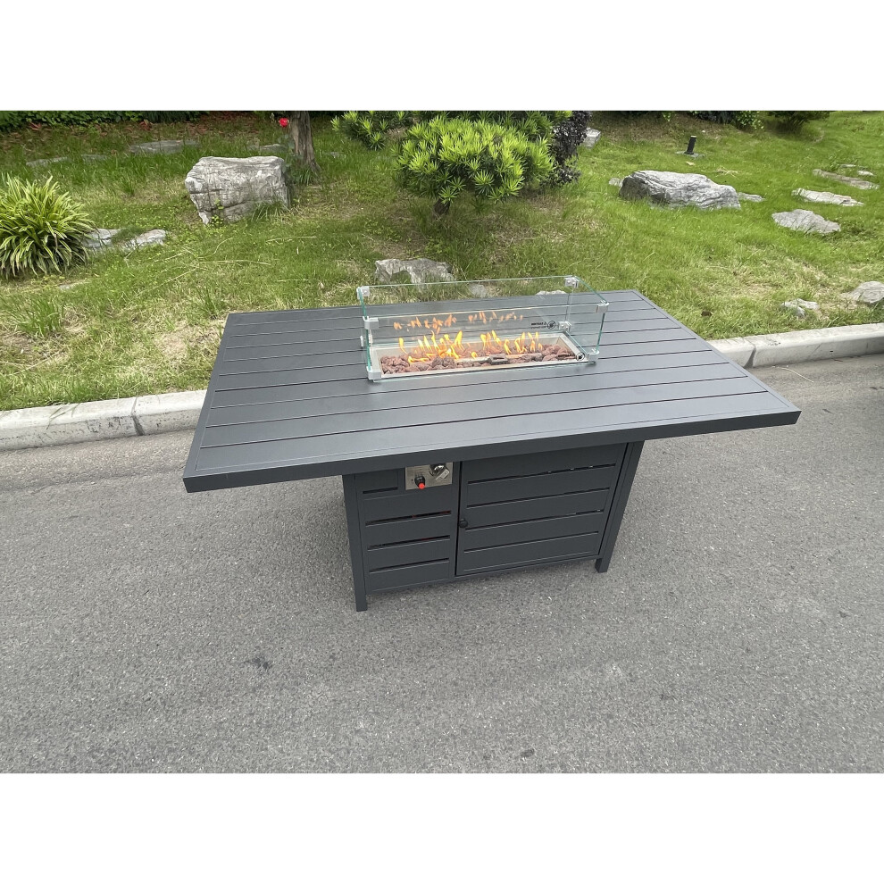 Fimous Aluminum Fire Pit Dining Table Gas Heater Garden Furniture Accessory Patio Dark Grey Without Glass