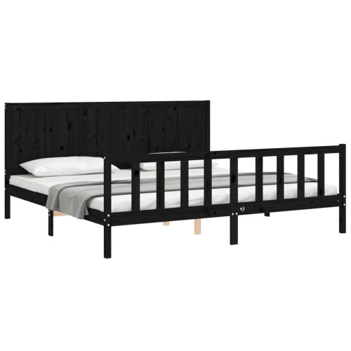 VidaXL (black, 200 x 200 cm) vidaXL Bed Frame Bed Base Platform Bed with Headboard Black Single Solid Wood 2