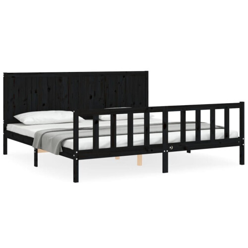 VidaXL (black, 200 x 200 cm) vidaXL Bed Frame Bed Base Platform Bed with Headboard Black Single Solid Wood