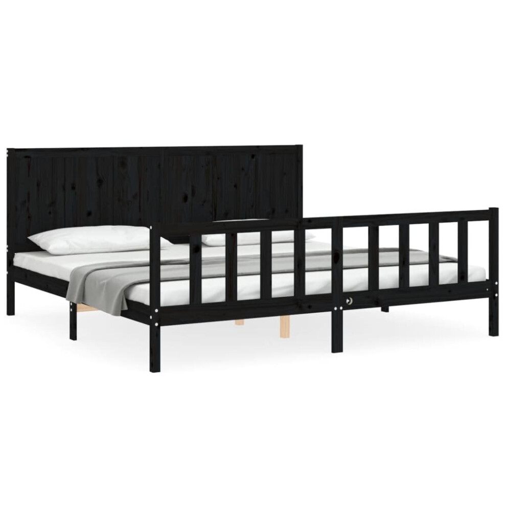 (black, 200 x 200 cm) vidaXL Bed Frame Bed Base Platform Bed with Headboard Black Single Solid Wood