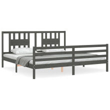 (grey, 200 x 200 cm) vidaXL Bed Frame Bed Base Platform Bed with Headboard Black Double Solid Wood