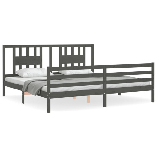 VidaXL (grey, 200 x 200 cm) vidaXL Bed Frame Bed Base Platform Bed with Headboard Black Double Solid Wood 1
