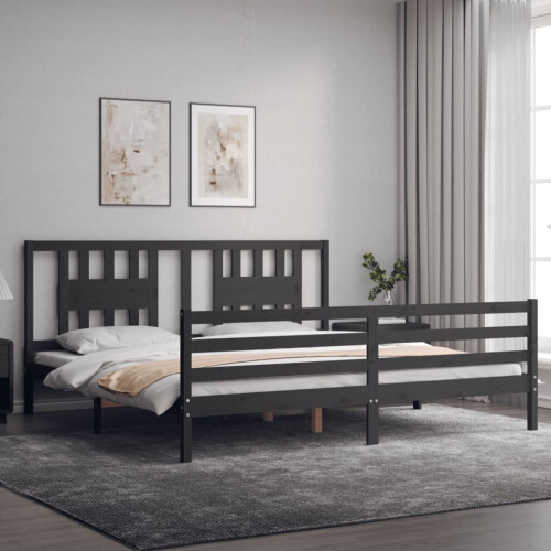 VidaXL (grey, 200 x 200 cm) vidaXL Bed Frame Bed Base Platform Bed with Headboard Black Double Solid Wood 2