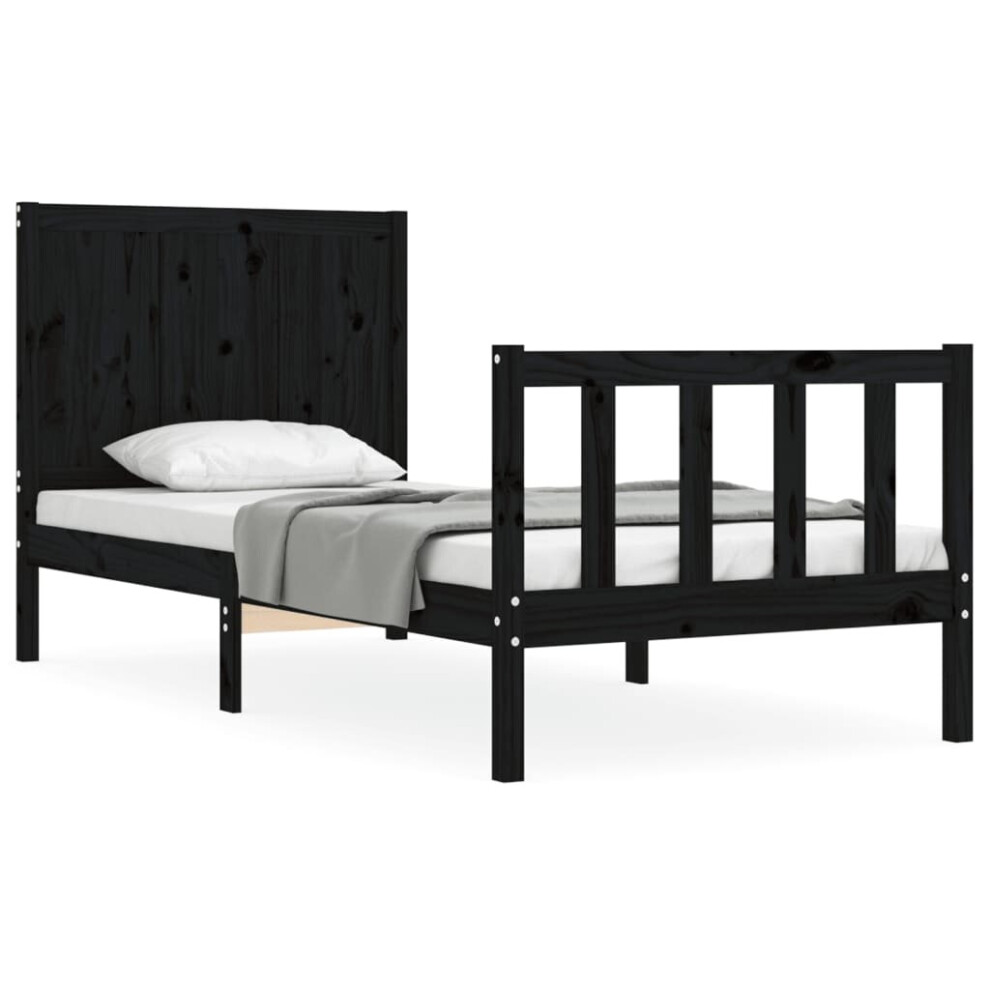 (black, 90 x 190 cm) vidaXL Bed Frame Bed Base Platform Bed with Headboard Black Single Solid Wood