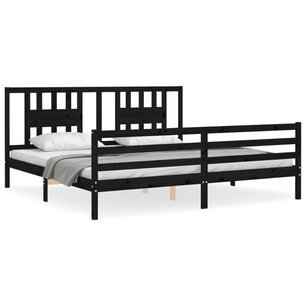 (black, 200 x 200 cm) vidaXL Bed Frame Bed Base Platform Bed with Headboard Black Double Solid Wood