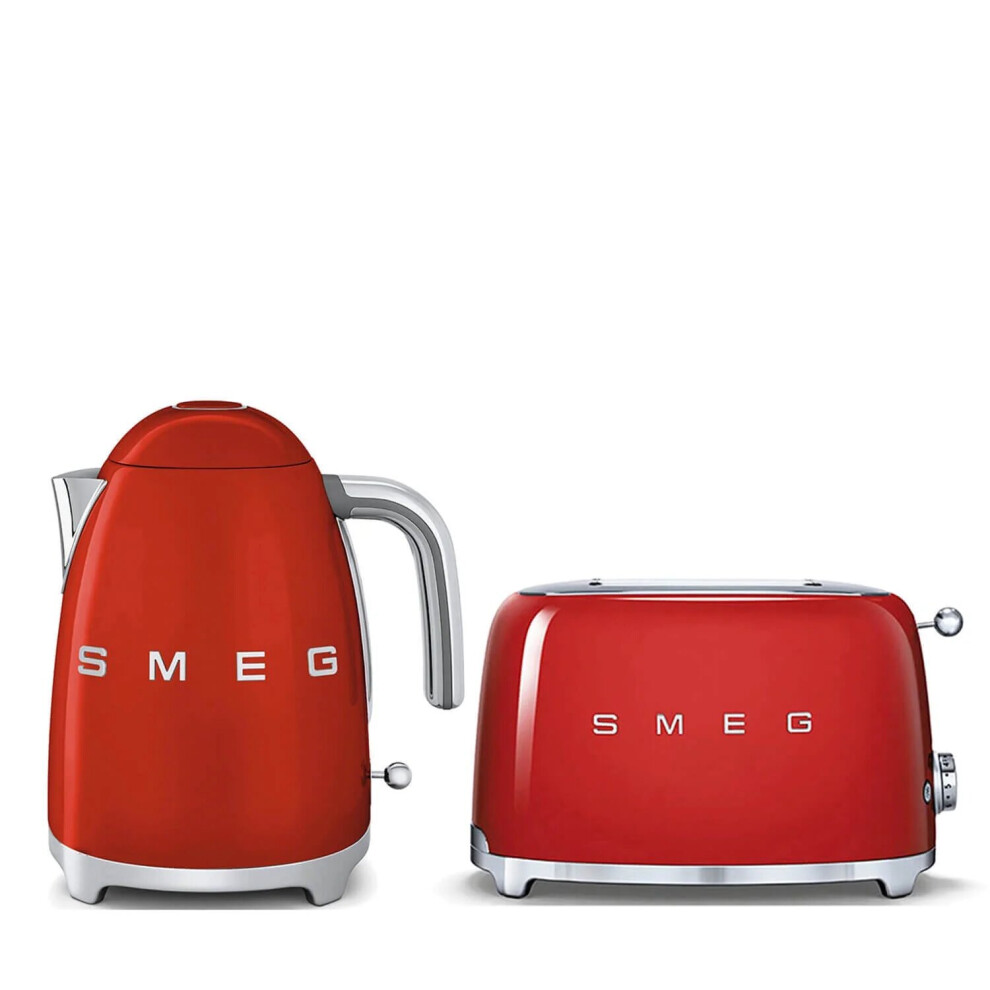 Smeg KLF03RDUK 1.7Ltr - 3kw Kettle And TSF01RDUK 2 Slice Toaster Set In Red