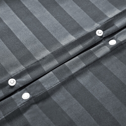 (Single) Satin Stripe Duvet Cover Charcoal Grey Bedding Set 2