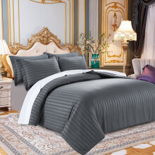 (Double) Satin Stripe Duvet Cover Charcoal Grey Bedding Set