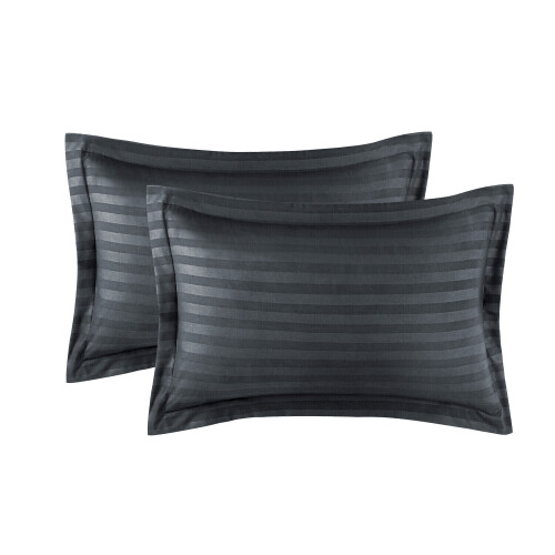 (Double) Satin Stripe Duvet Cover Charcoal Grey Bedding Set 2