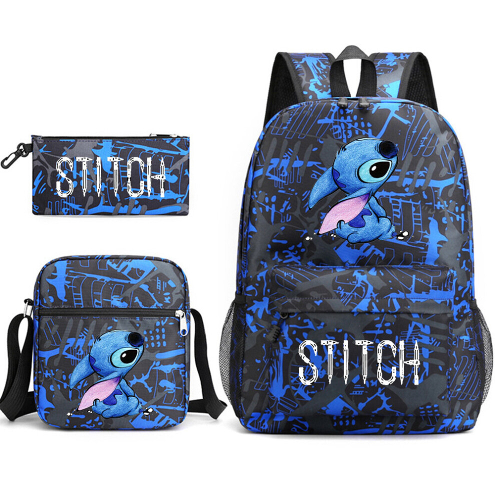 (ST 01) 3Pcs Cartoon Stitch Backpack Students Teens School Bags Lunch Bag Pencil Case