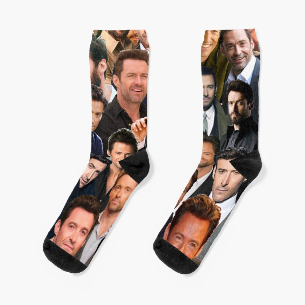 Dress Socks Hugh Jackman Photo Collage Novelty Fancy Crazy Pattern Crew Casual for Men Women