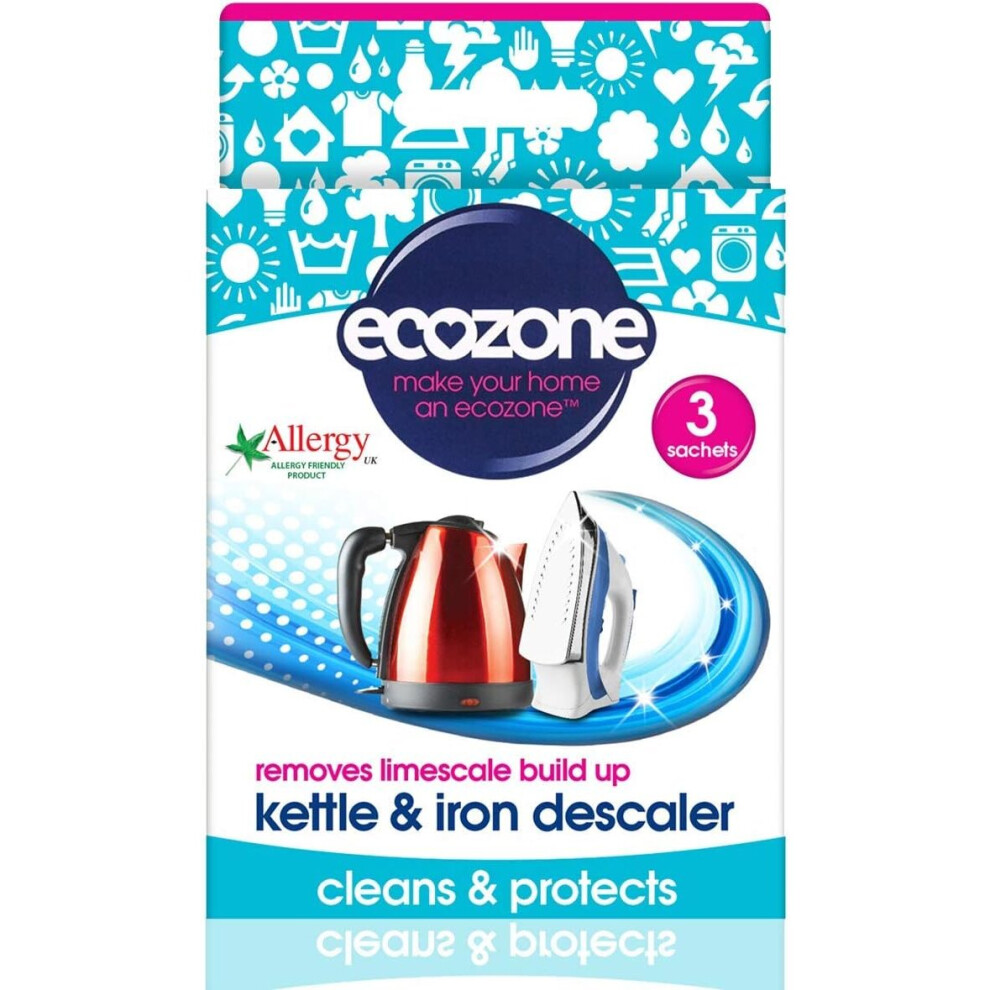 Ecozone Kettle and Iron Descaler, Internal Cleaner & Scale Remover for Kitchen & Home Appliances, limescale Prevention Sachets Natural Vegan