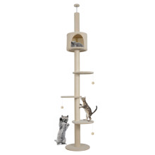 4-Tier Floor to Ceiling Tower Cat Tree with Scratching Post Beige