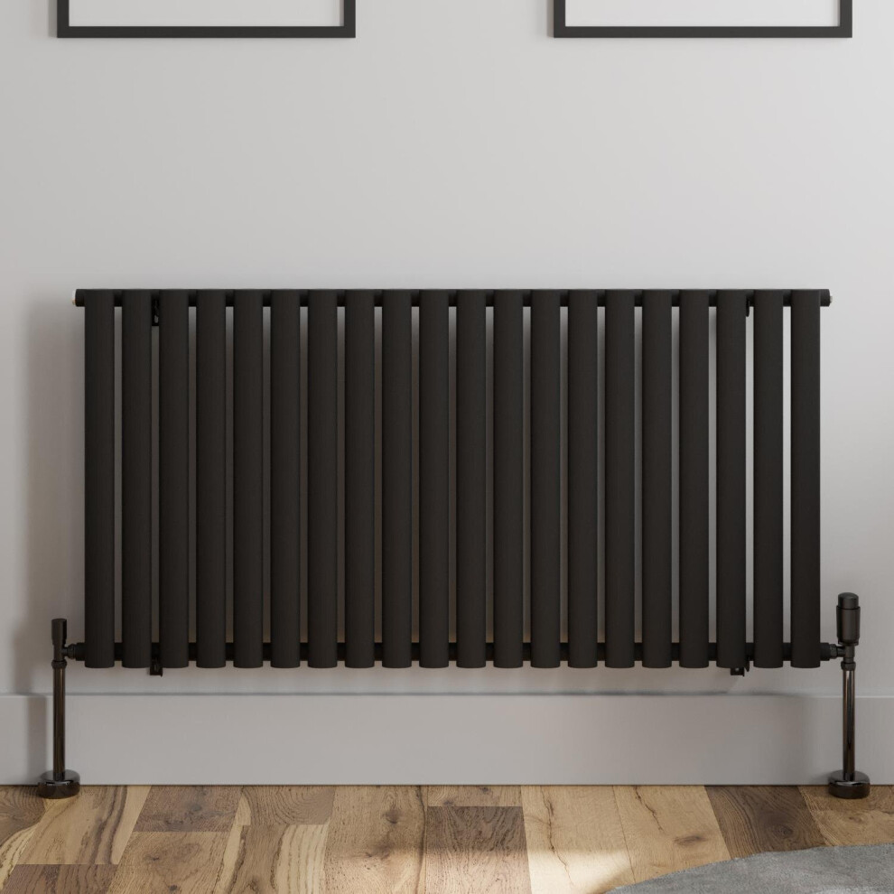 Black Designer Radiator Horizontal Oval Single Panel Rad 600x1200mm Steel Modern
