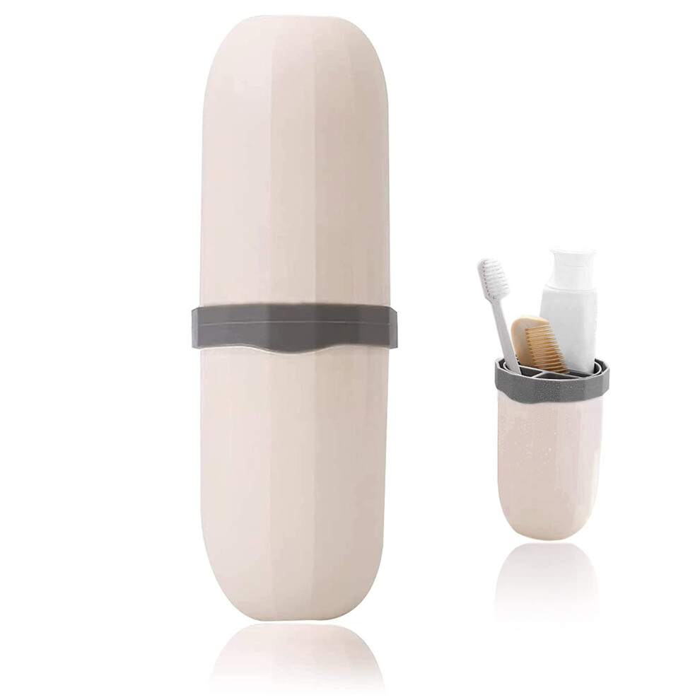 Yadong Travel Toothbrush Holder Case, Plastic Toothbrush And Toothpaste Travel Case(Beige)