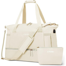 Women's fitness bag, sports travel bag with USB charging port, women's travel shoe bag, gym yoga school (beige)