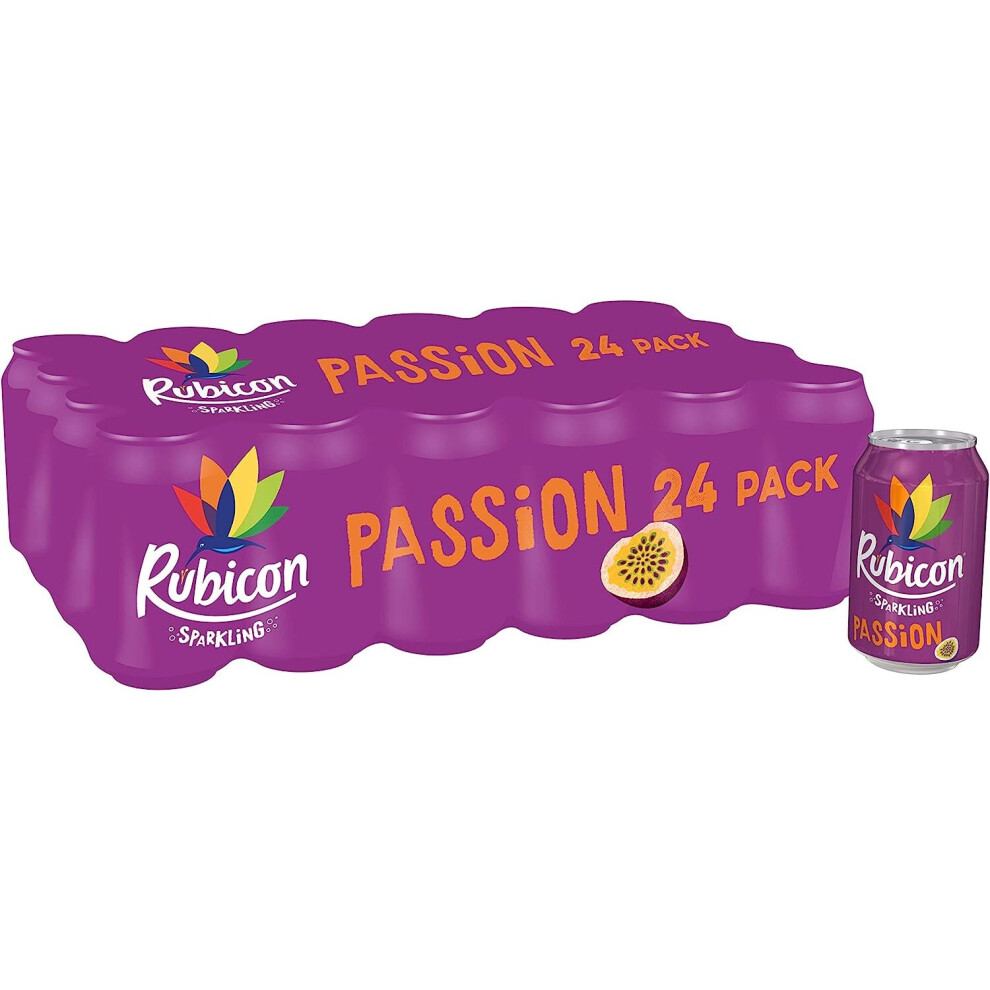 Rubicon Sparkling Passion, Fizzy Drink With Real Fruit Juice, 24 X 330Ml Cans