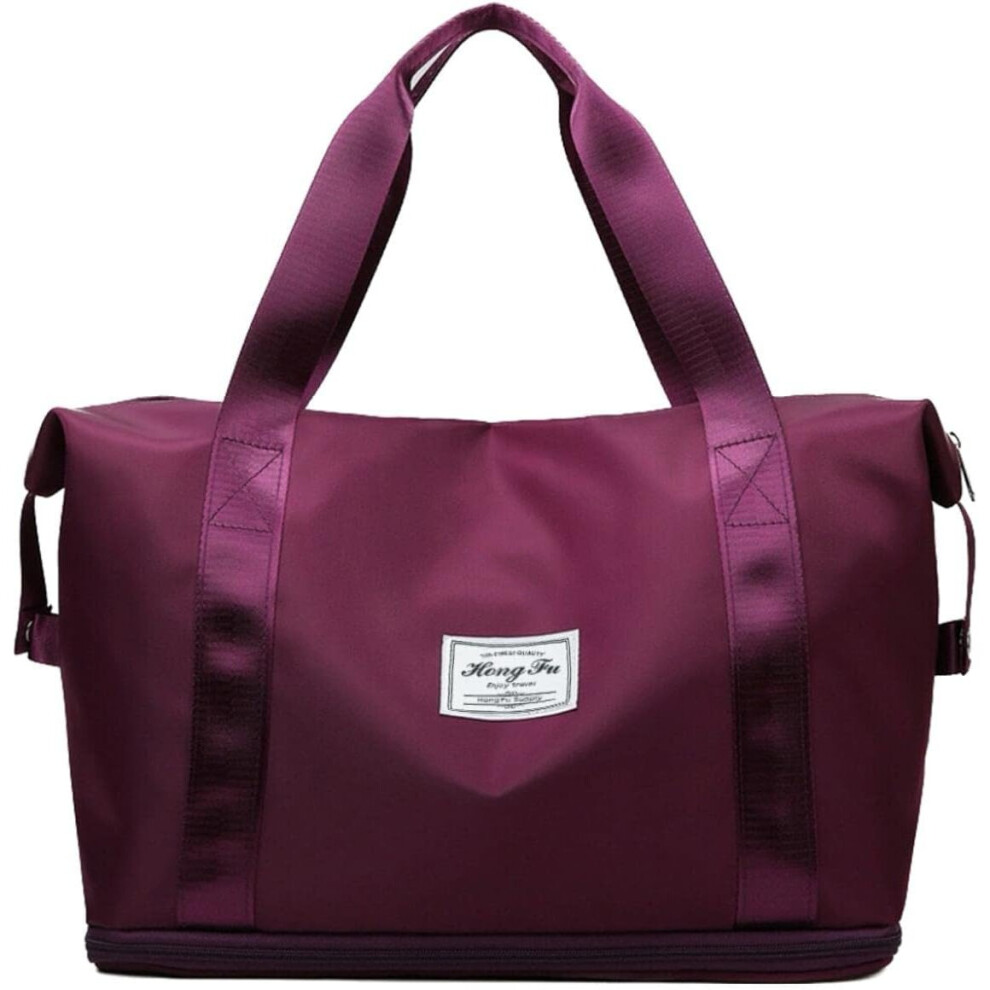 Travel Duffel Bag for Women Expandable Sports Tote Gym Bag Large Lightweight Shoulder Weekenders Waterproof Bag (Wine)-image-OPC-PBYHYH2-NEW