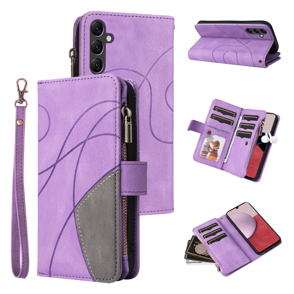 Gangxun (Purple) Case For Samsung Galaxy A14 5G Wallet Cover Zipper Poket Nine Card Slot Pu Leather Magnetic Clasp Kickstand Compatible With Samsung Galaxy A1 Purple