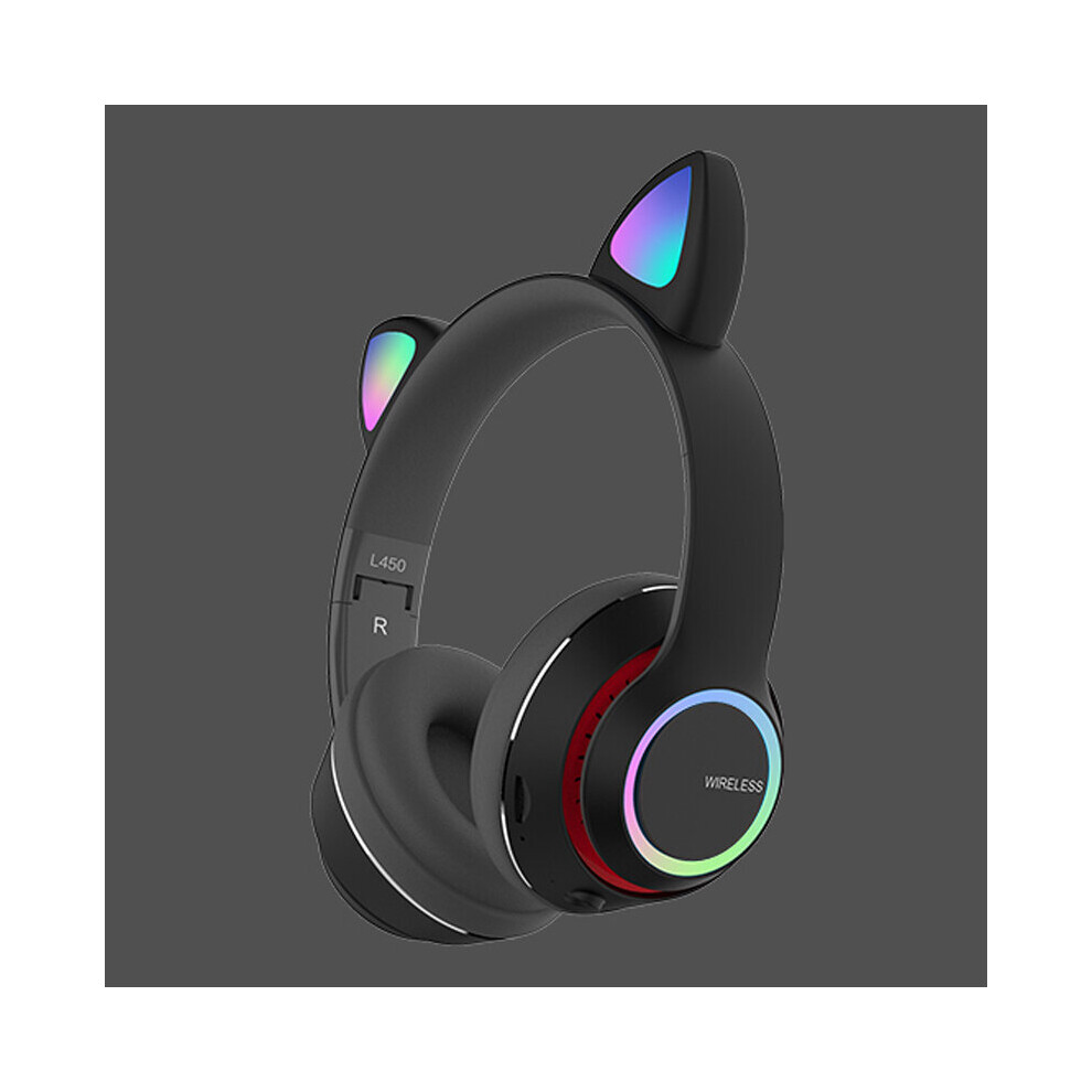 (a-Black No Package) LED Glitter Cute Cat Ear Headphones Bluetooth Headset V5.0 Microphone Wireless Earbuds Foldable Stereo Girl Kids Wired Earphone-image-OPC-PBYQNKQ-NEW