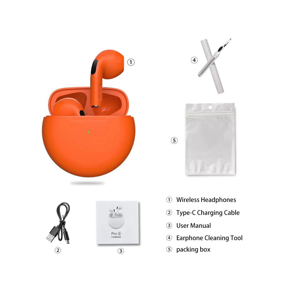 (a-H-P6-Orange) TWS Wireless Bluetooth Headphone Sport Earphone Music Earbud Gaming Headset Bluetooth 5.2 Touch Control For Iphone Xiaomi Phones-image-OPC-PBYQFZX-NEW