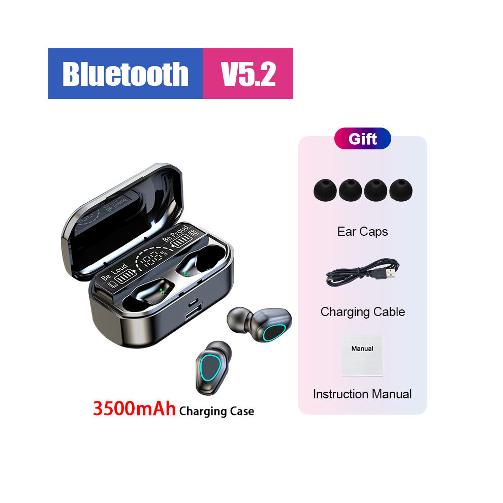 (A-3500Mah ) New Tws Bluetooth 5.2 Earphones 3500Mah Charging Box Wireless Headphones 9D Stereo Sports Waterproof Earbuds Headsets With Mic Black 4851204926131