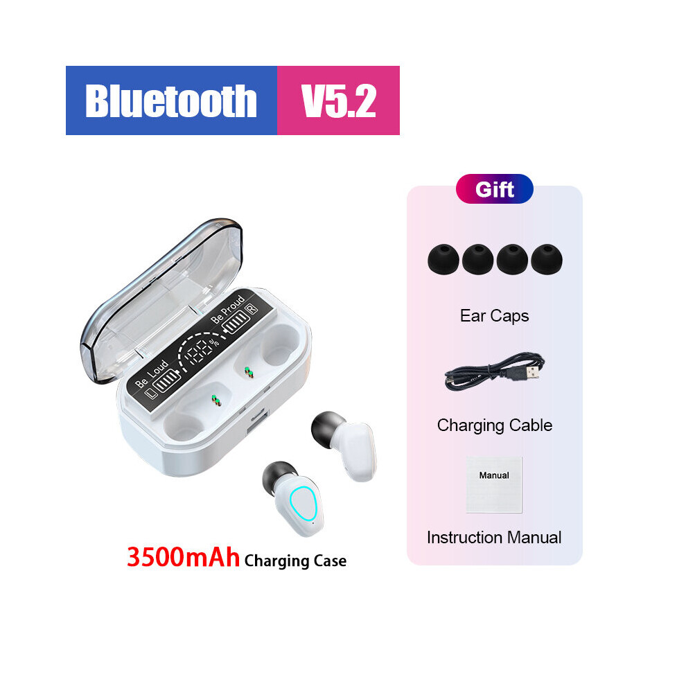 (A-3500Mah ) New Tws Bluetooth 5.2 Earphones 3500Mah Charging Box Wireless Headphones 9D Stereo Sports Waterproof Earbuds Headsets With Mic White 4851204926155