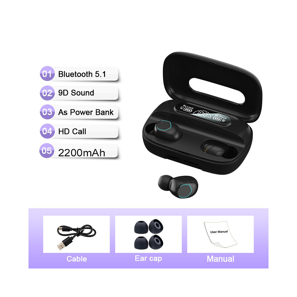 (a-M9-Black) TWS M90 Wireless Headphones Gaming Earphone Bluetooth 5.3 HIFI Music Headset In-Ear Sports Earbuds With Mic for iphone Xiaomi-image-OPC-PBYRKRH-NEW