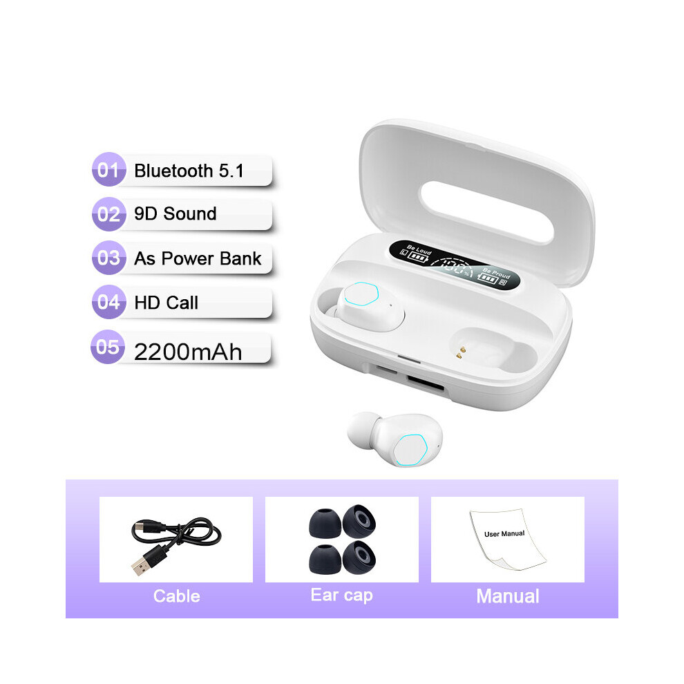 (A-M9-) Tws M90 Wireless Headphones Gaming Earphone Bluetooth 5.3 Hifi Music Headset In-Ear Sports Earbuds With Mic For Iphone Xiaomi White 4851205042359